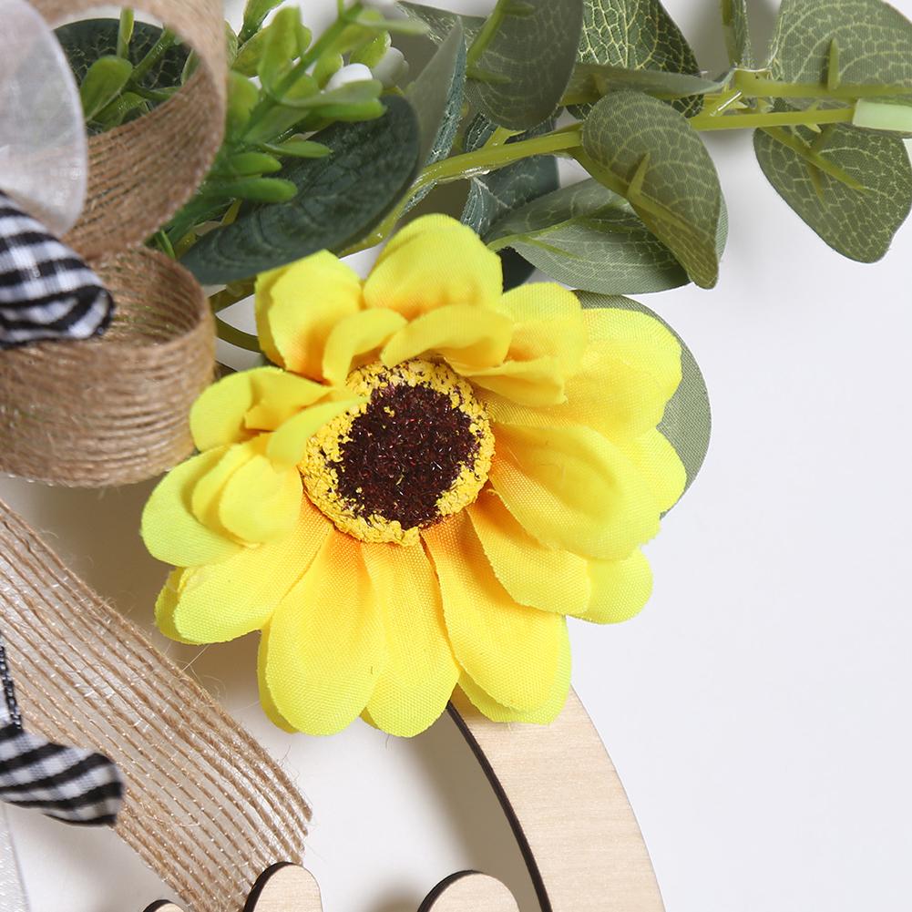 Round Outdoor Hanging Ornament Wooden Pendant Welcome/hello Sign Wreath Set With Bow Home Decoration