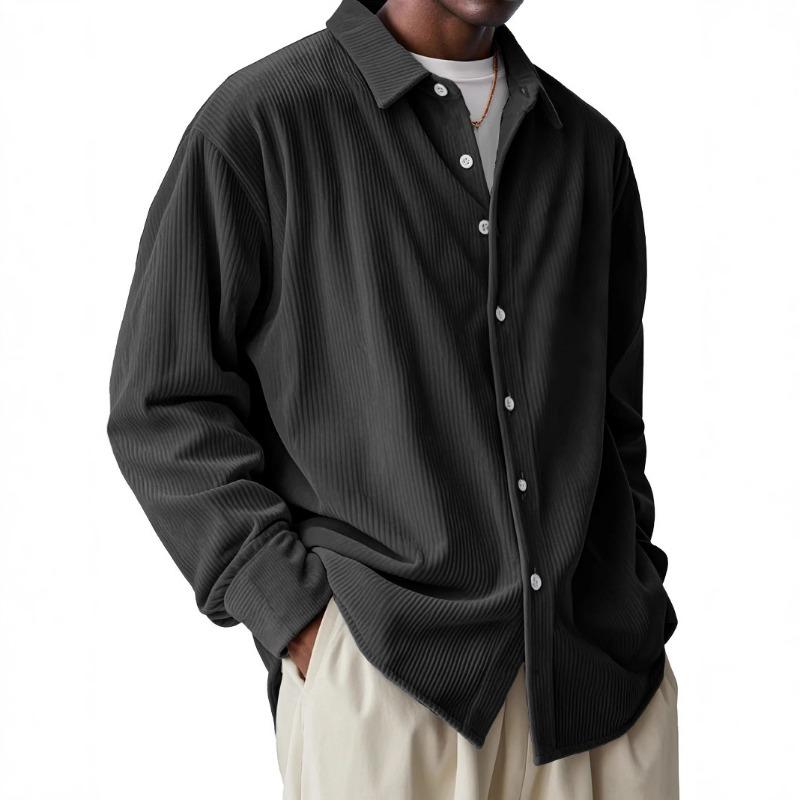 Men's Corduroy Loose Trendy Long Sleeve Solid Color Lapel Shirt Ropa Hombre Elegante Casual