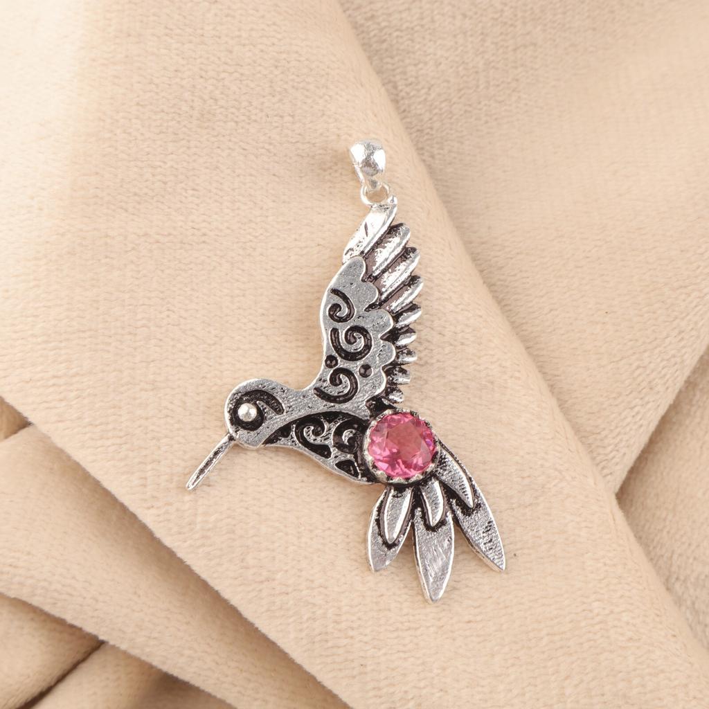 Pink Tourmaline Gemstone 925 Sterling Silver Jewelry Pendant 1.8" Unique Gift CP-20-19