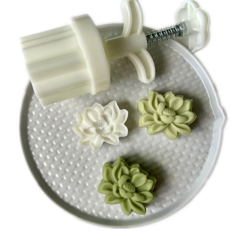 2Pcs Hibiscus Cookie-Stamp Mooncake Mold Mid-Autumn Festival DIY Hand Press Cookie-Stamp Pastry Tool Moon Cake- Maker