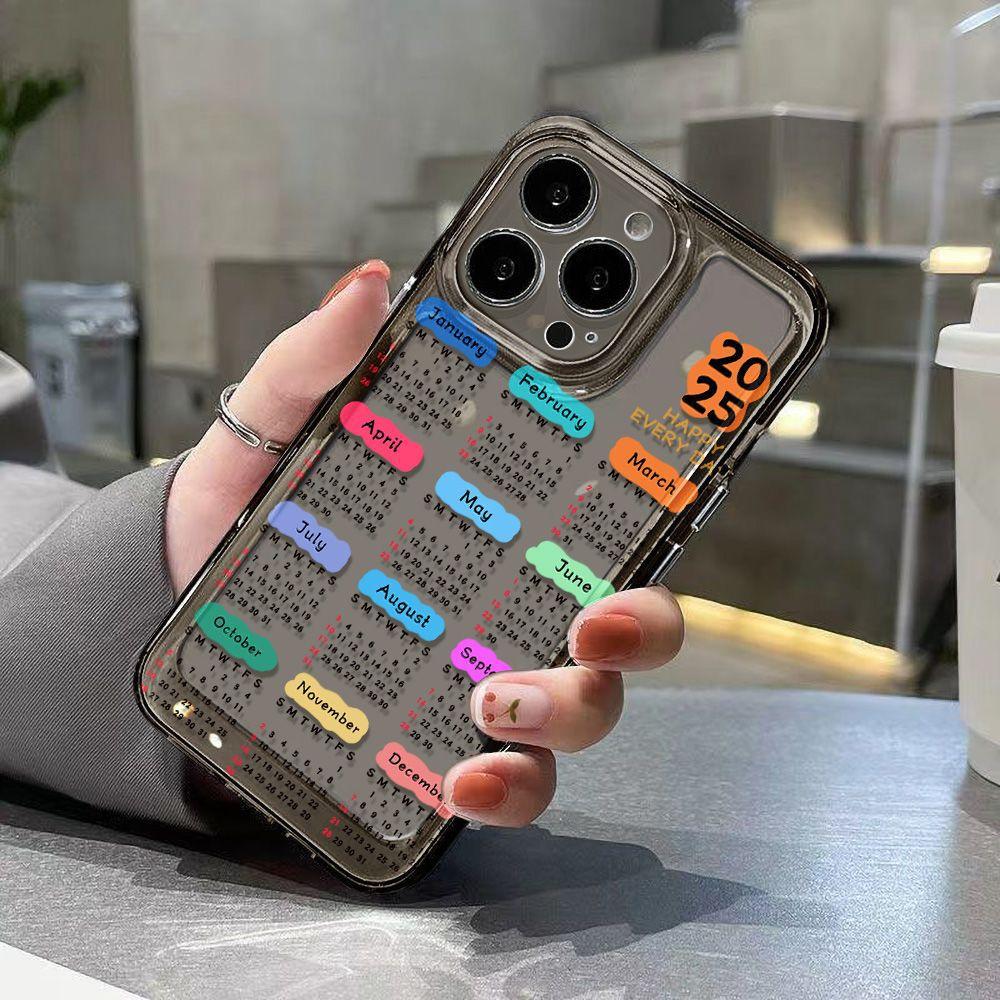 2026 Black Letter Calendar for iPhone17promax Space Phone Case Apple 16 Transparent 15/14 Fine Hole