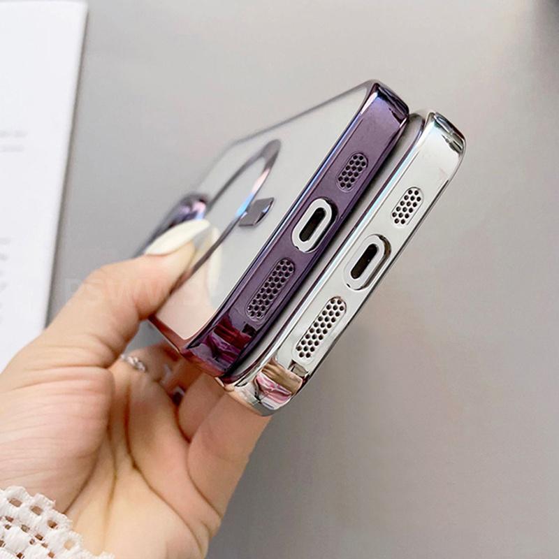 For Magsafe Magnetic Clear Camera Lens Protector Case For iPhone 14 13 12 11 Pro Max X XR XS Plating Wireless Charging Cover