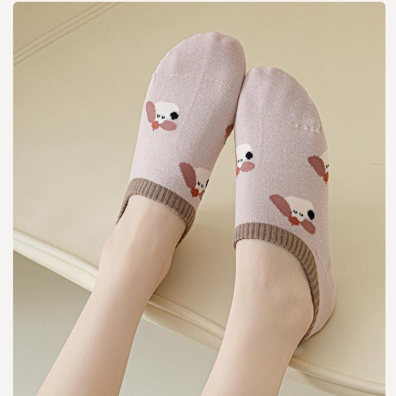 Pantofole Calzini Stampa Cartone Animato Carine Donna Silicone Antiscivolo Basso Taglio Calzini Casual Cotone Traspirante Estate Invisibili No Show