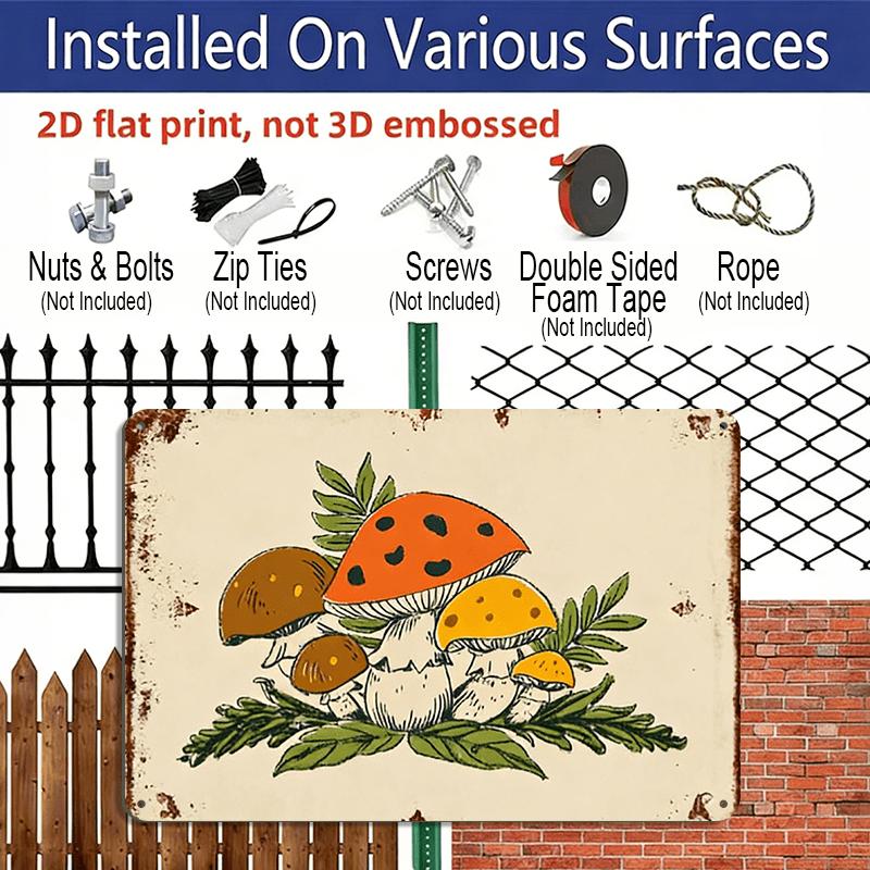 2D Flat - 1pc Merry Mushrooms Aluminum Sign - Vintage Retro Wall Art, 7.87*11.8 Inch Durable Metal Decor for Kitchen, Office, Outdoor Mothers Day