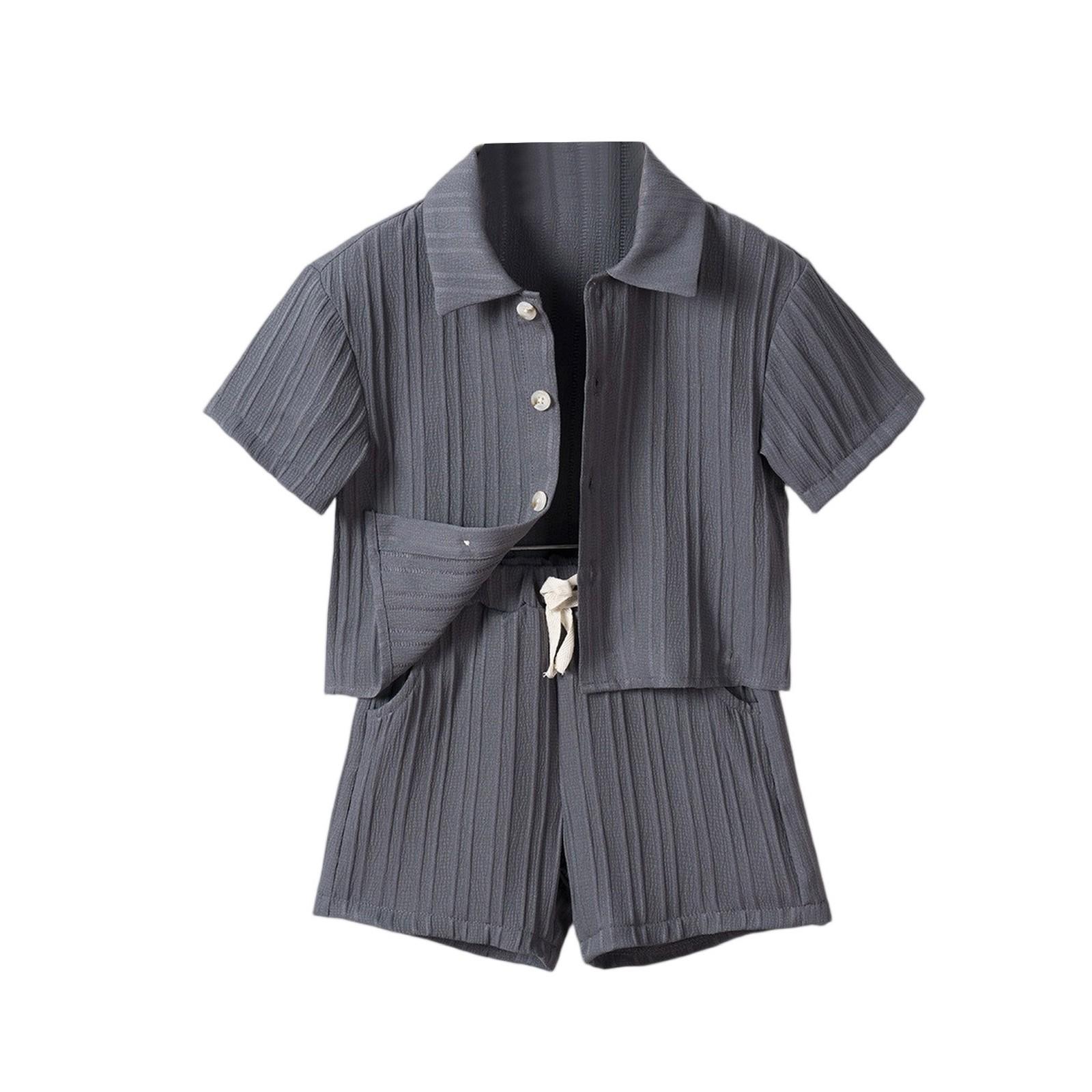 

Комплект для девочек в стиле колор-блок - Полосатый топ без рукавов и шорты 90