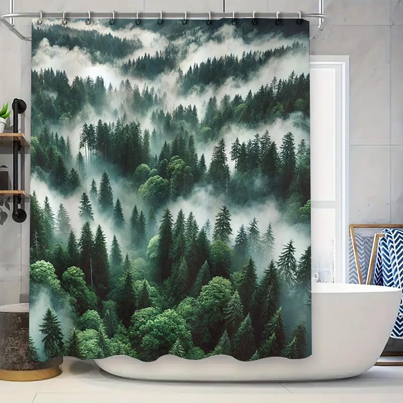 

Nature Lovers Paradise Forest Shower Curtain Misty Mountains Dense Greenery Bath Decor Serenity Spa Style Complimentary Hook W60H190(CM)-1 Pcs