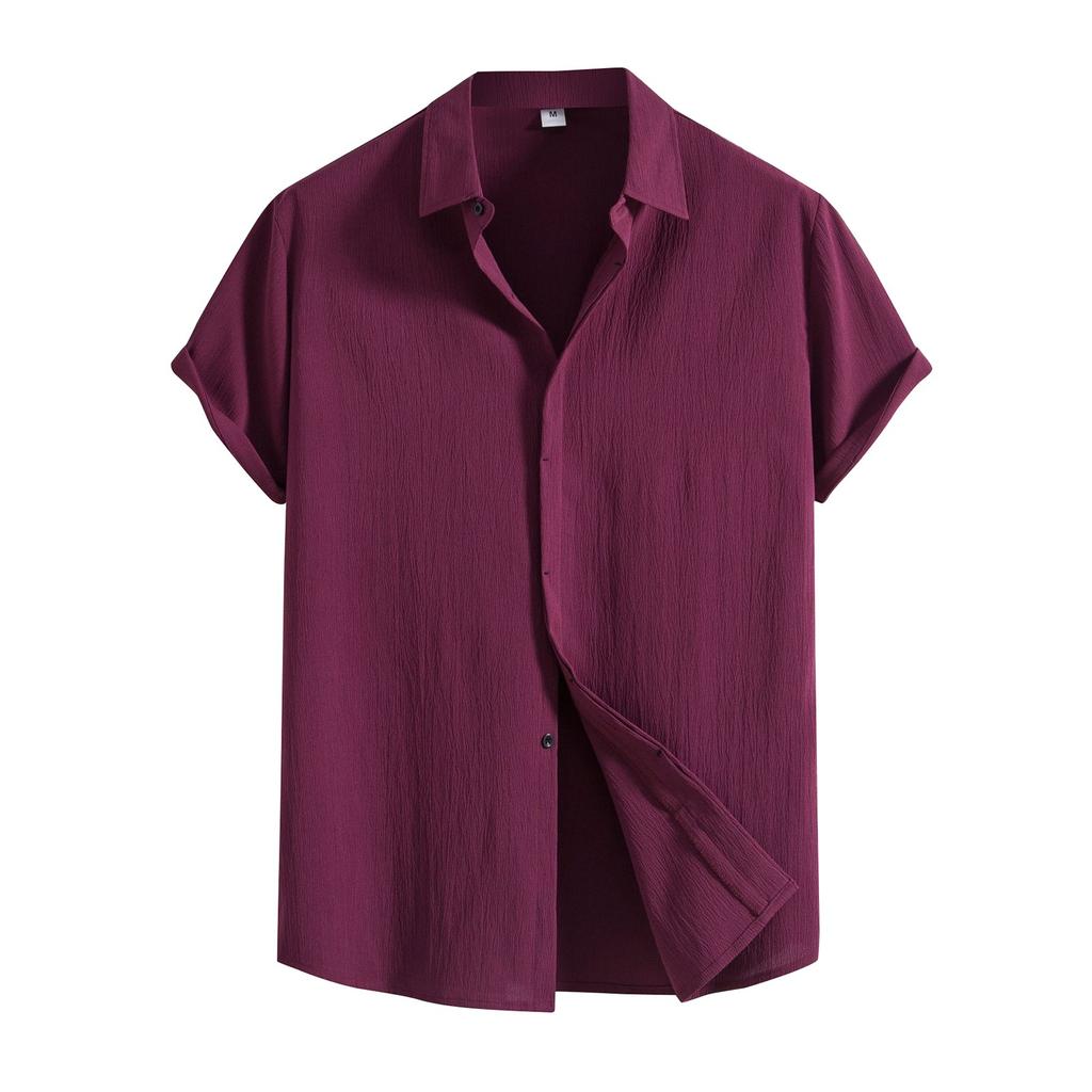 Chemise à manches courtes pour hommes, décontractée, couleur unie, ample, col rabattu, printemps été