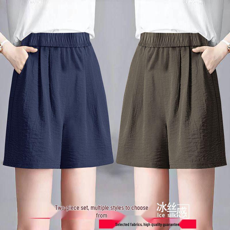 Ice Silk Women's Plus Size Summer Capris: Loose Straight, High Waist, Casual Wide Leg Shorts