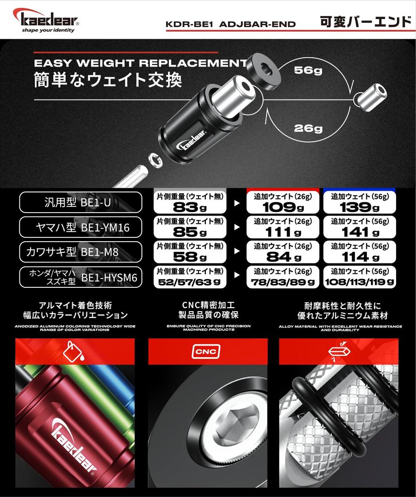 Kaedear Adjustable Bar Ends for Handlebar for Yamaha Motorcycles, Weights, KDR-BE1-YM16-S (Silver, M16)