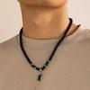 Simple Beaded Clavicle Necklace Tiger Eyes Bead Black Stone Pendant  For Men Casual Jewelry