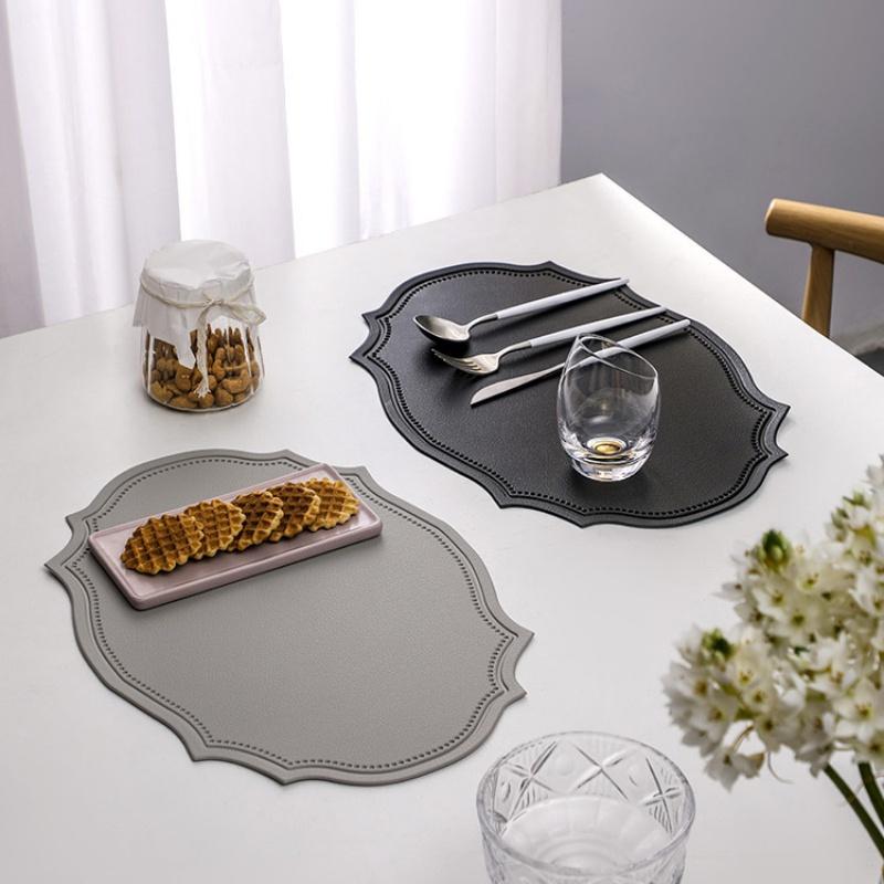 Placemat i läder Vintage Matskiva Värmeisoleringsmatta Vattentät och Oljetät Oval Matta