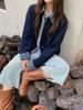 Women's Long Sleeve Knit Top O Neck Japanese Casual Sweater Faux Denim Patchwork Cardigan