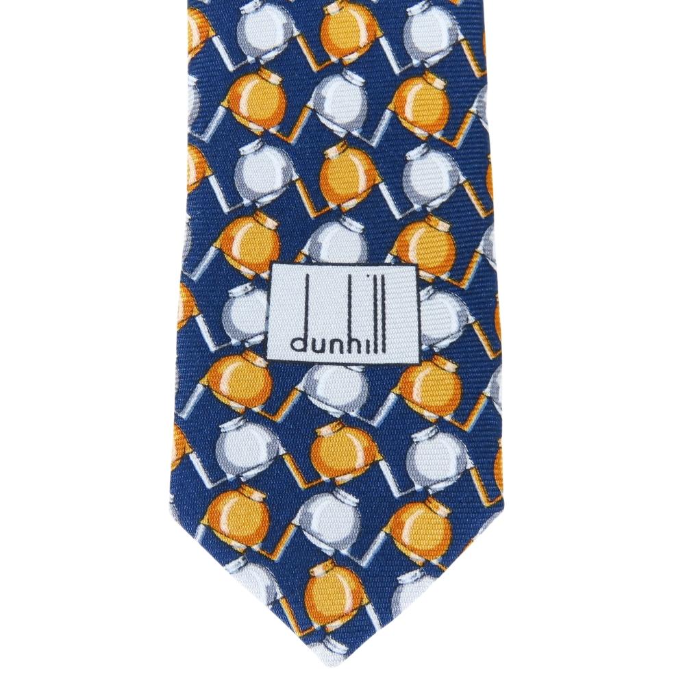 Used Dunhill Tie Silk Navy Orange Business