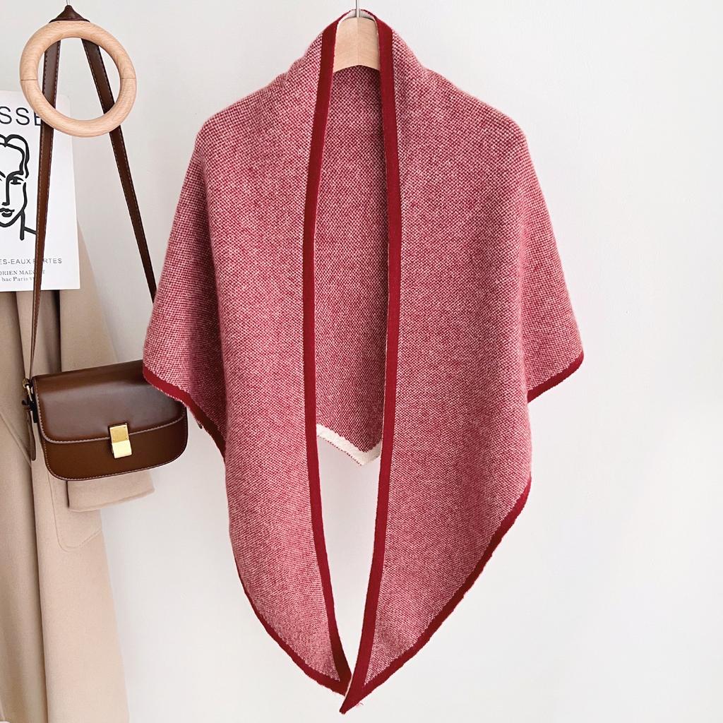 Korean Vintage Knit Solid Thick Triangle Scarf For Women Winter Warm Versatile Shawl