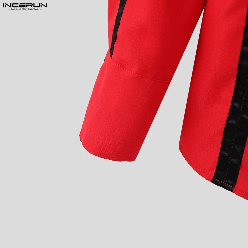 INCERUN Oversized Men Lapel Neck Long Sleee Plaid Print Buttons Down Shirts