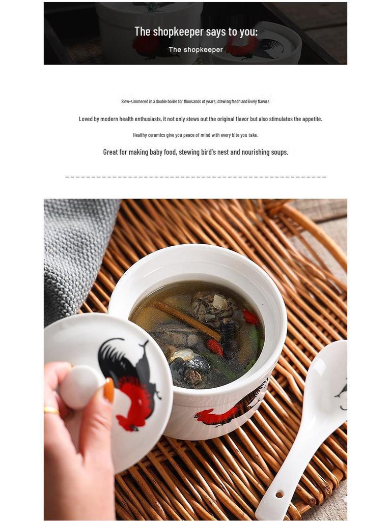Retro Chinese Ceramic Stew Pot for Single Servings - Ideal for Soup, Dessert, and Bird's Nest Stews