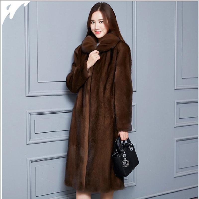 

Европейская и американская норковая шуба из искусственного меха, женское пальто с лацканами из цельного норкового меха, длинный искусственный мех XXXXXXL