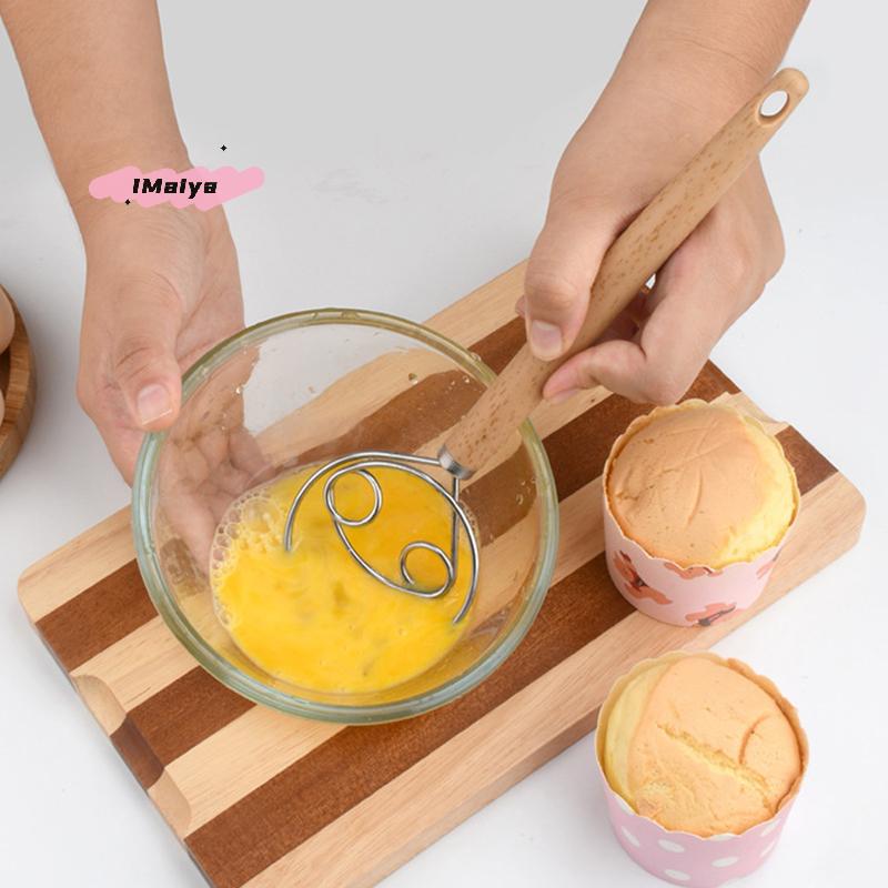 M-Cake Tools Duńska trzepaczka do ciasta Stal nierdzewna Holenderskie ciasto chlebowe Mikser ręczny Drewniany uchwyt Kuchenne narzędzia do pieczenia Artystyczny blender
