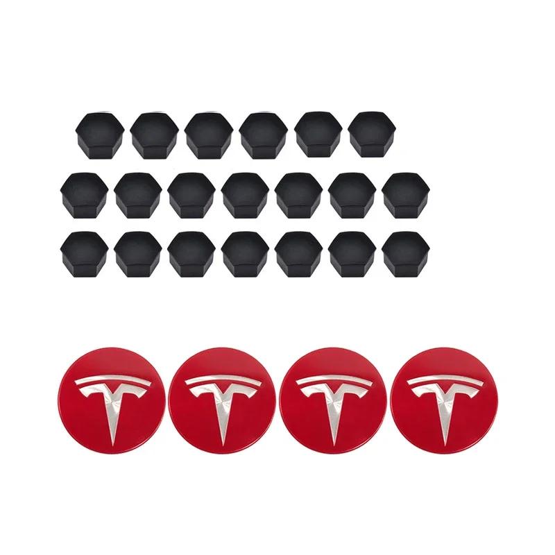 for Tesla Model 3 Y S X 56mm Car Wheel Center Hub Decorative Caps Badge Wheel Lug Nut Protective Cover 4pcs 25pcs 29pcs Sets