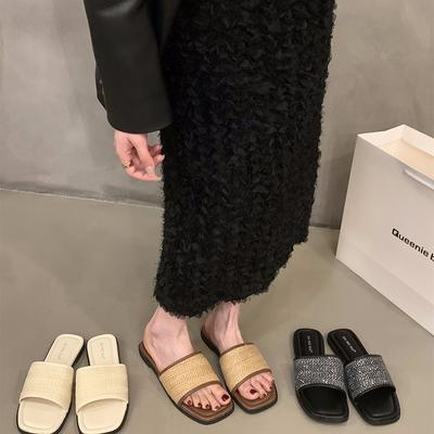 Summers Weave Flats Women Slippers Shoes Casaul Ladies Outdoor Soft Sole Beach Vacation Slides