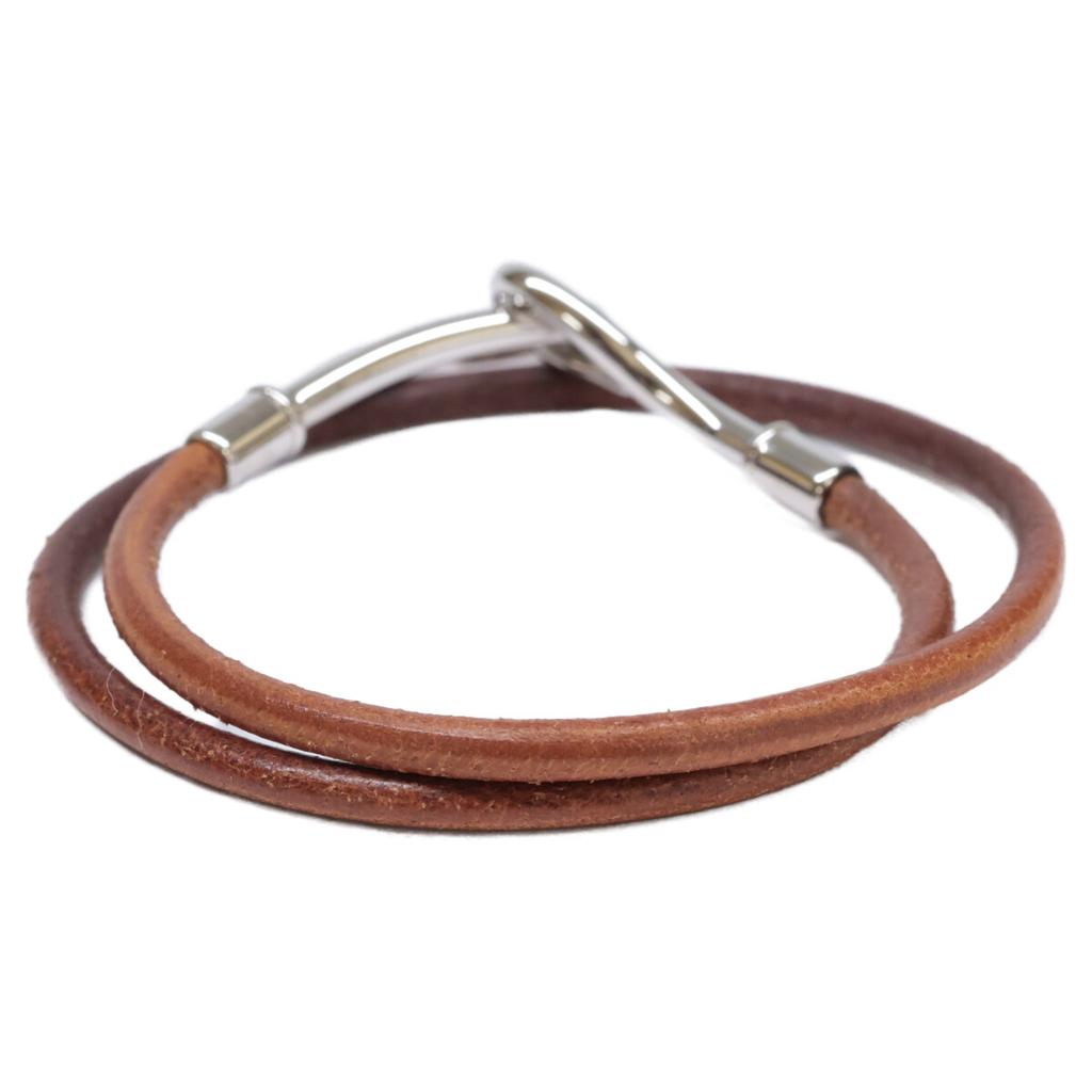 HERMES Leather Jumbo Bracelet Brown / SilverUsed