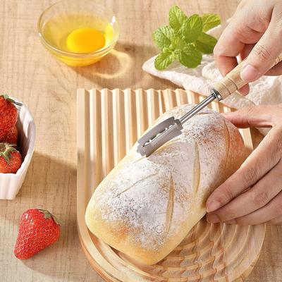 Lame à pain en acier inoxydable avec manche en bois Outil de marquage de pâte Coupe-pain Lames pour pain français Ustensiles de cuisine Accessoire de pâtisserie