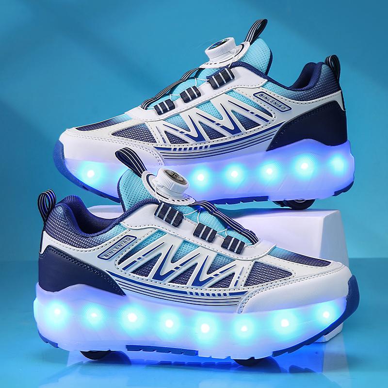 Chaussures de Sport à Lumières pour Enfants Chaussures à Roulettes Chargement et Démontage Chaussures à Roulettes à Quatre Roues LED Baskets Lumineuses pour Enfants