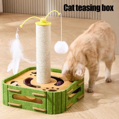 Cat Scratch Enrichment Box Interactive Cat Nail File Puzzle Toy with Jingling Bell Balls Cat Scratcher Maze Box for Indoor Cats Scratch And Play