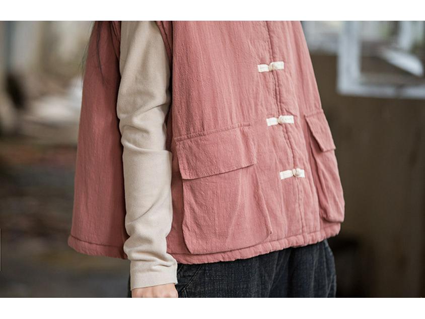 Women's Winter Quilted Cotton Vest with Frog Button - Chinese Style
