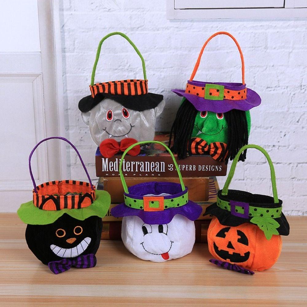 Spooky Design Pumpkin Candy Bag Velvet Material Kids Candy Bag  Trick Or Treat Event