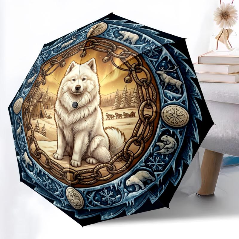 Winter Wildlife Emblem pattern umbrella, portable and foldable design, 8 ribs, a casual accessory for Halloween, Christmas, and birthday gifts.