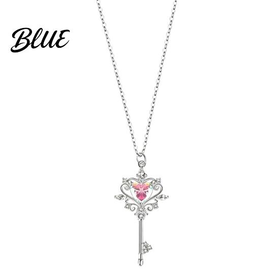 Versatile Alloy Chain for Women Magic Key Pendant Necklace Pink Cubic Zirconia Heart Necklace Rhinestone Sweet Fairy Jewelry Girls Everyday