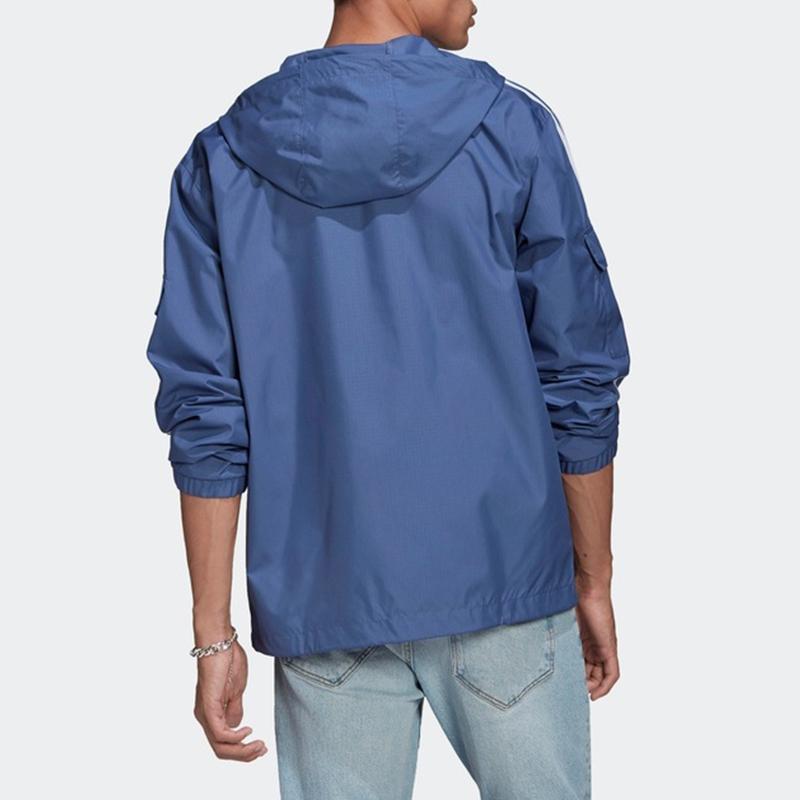 Adidas Originální Trefoil 3-pruhy Tkaná sportovní bunda s kapucí Pánské bundy Modrá GN3469