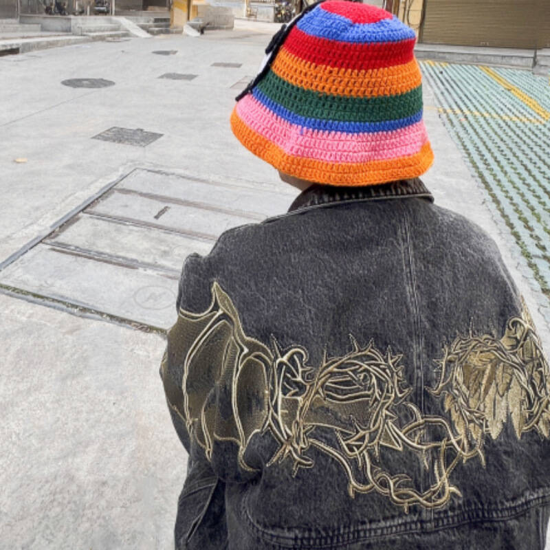 Trendy Skeleton Embroidery Fisherman Hat Winter Handmade Crochet Knitted Hip Hop Bucket Hat Round Basin Hat Halloween Cold Caps