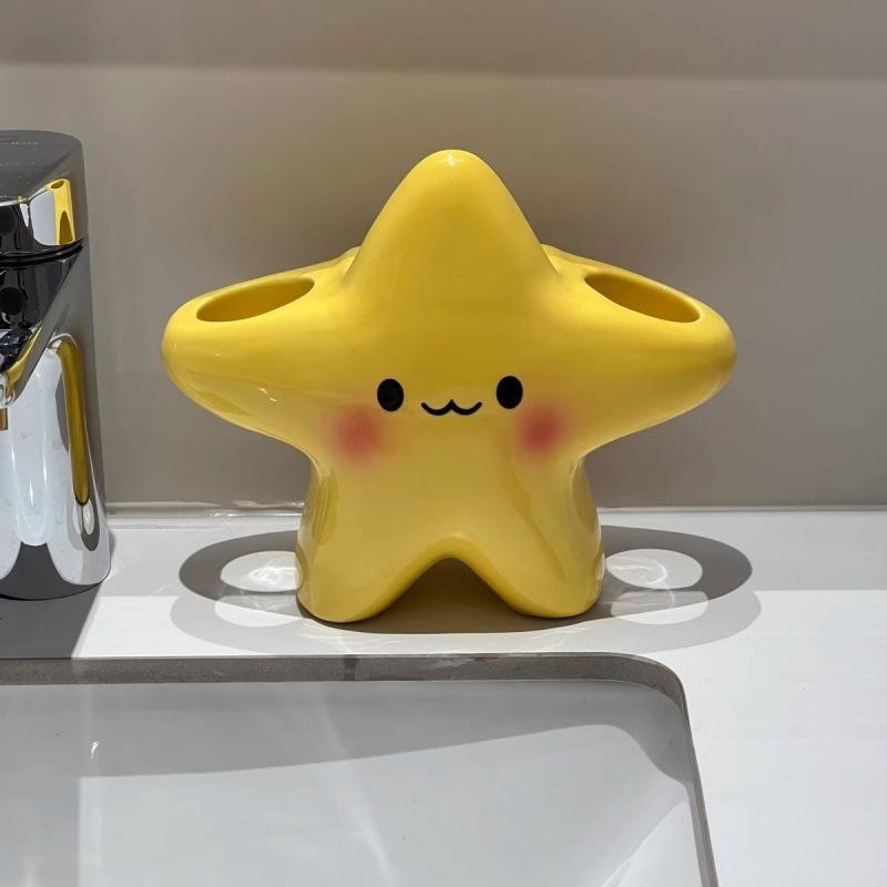 Cute Star-Shaped Toothbrush Holder Freestanding Bathroom Organizer, Space-Saving Toothbrush Toothpaste