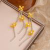 French Flower Diamond-Set Pearl Fringed Earrings Women'S Light Luxury Fashion Unique Niche High-End Temperament Earrings