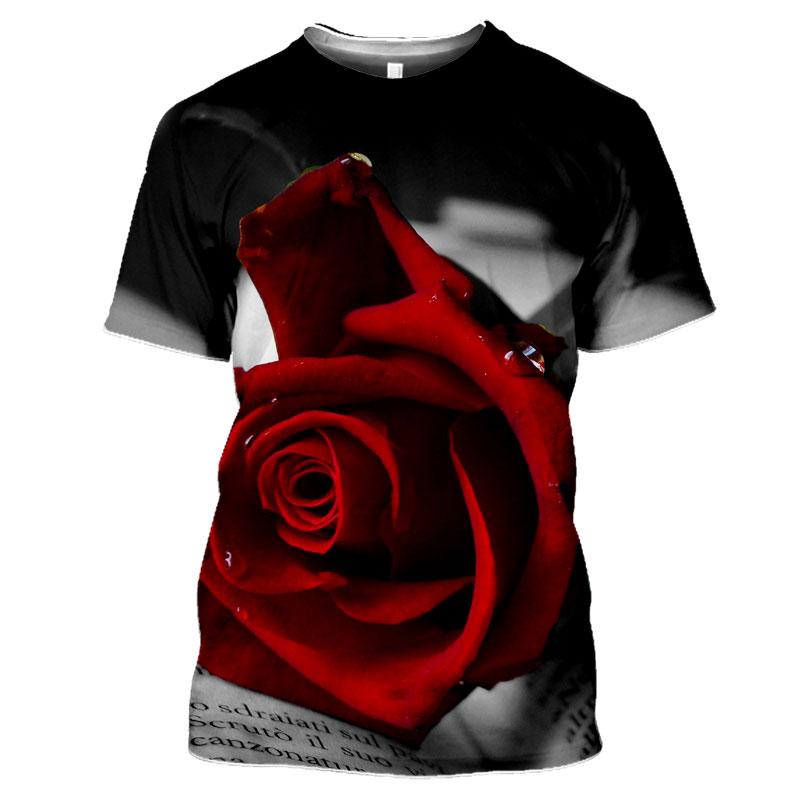 Summer Round Neck 3D Flower Pattern Printed Top Fashionable Casual Short Sleeved Women's T-shirts
