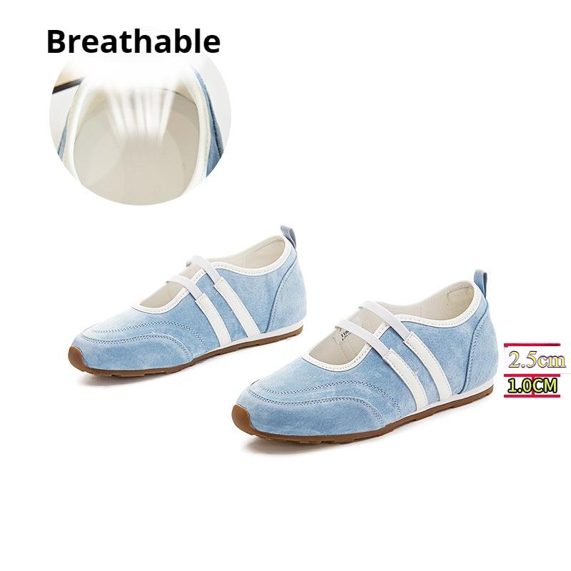 Genuine Leather Mary Jane Shoes with Inner Height Increase Flat Sole German Training Shoes Shallow Mouth Versatile Women's Shoes