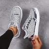 Women's Sequined Low Cut Lace Up Design Paired with PU Upper and EVA Cushioned Sole, Suitable for Daily Commuting and Leisure Travel