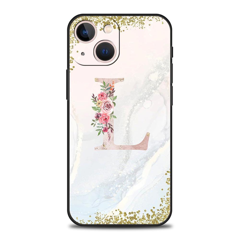 Flowers Letter Phone Case For iPhone 17 16 15 Pro Max 11 12 13 14 7 8 Plus SE 2020 X XR XS Cover Soft Black