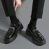 Fashion Classic Thick Sole Men's Penny Loafers Slip-On Business Dress Shoes Gentleman Glossy  Buckle Formal Party Black Shoes
