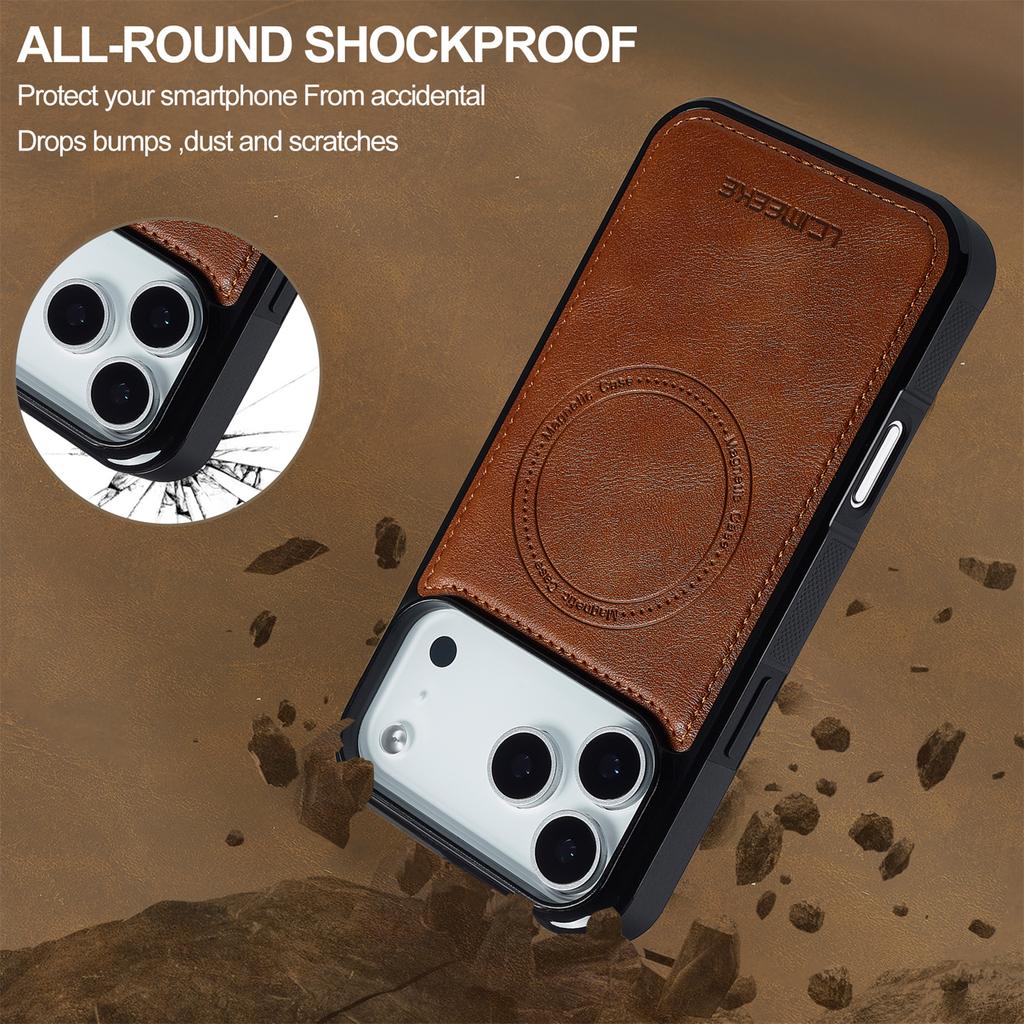 LC.IMEEKE For iPhone 17 Pro Magnetic Case Compatible with MagSafe Leather+TPU Back Cover