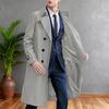 Yousheng Men Windbreaker Lapel Long Sleeve Double Breasted Mid-Length Coat Solid Color Casual Business Outerwear
