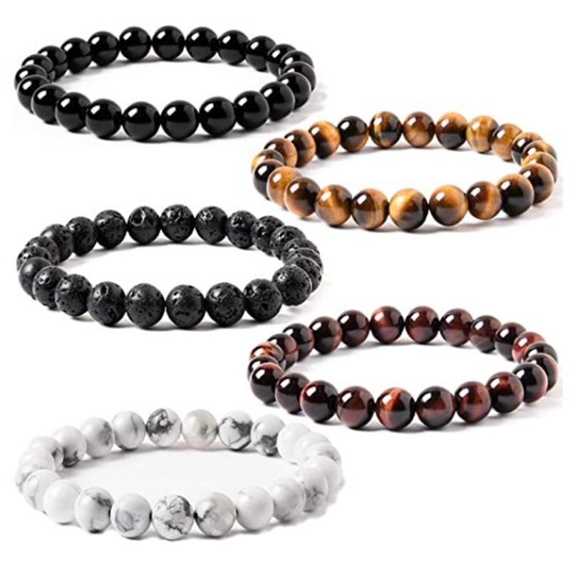 Bracciale in pietra di ossidiana nera naturale che promuove la circolazione sanguigna Rilassa il sollievo dall'ansia Braccialetti per la perdita di peso sani Donna Uomo