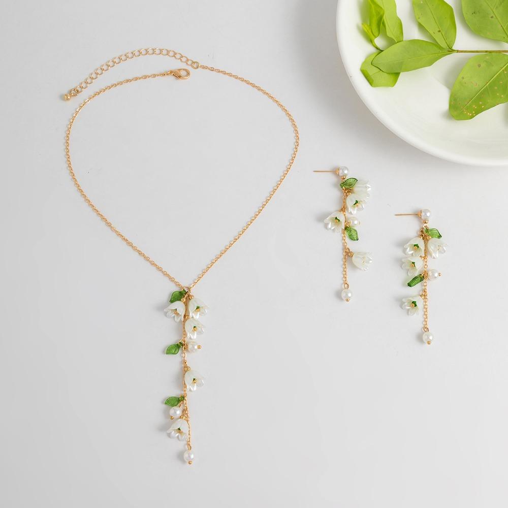 Pearl Lilies of The Valley Necklace Hand Chain Bellflower Ankle Chain May Bells Earrings  Girls