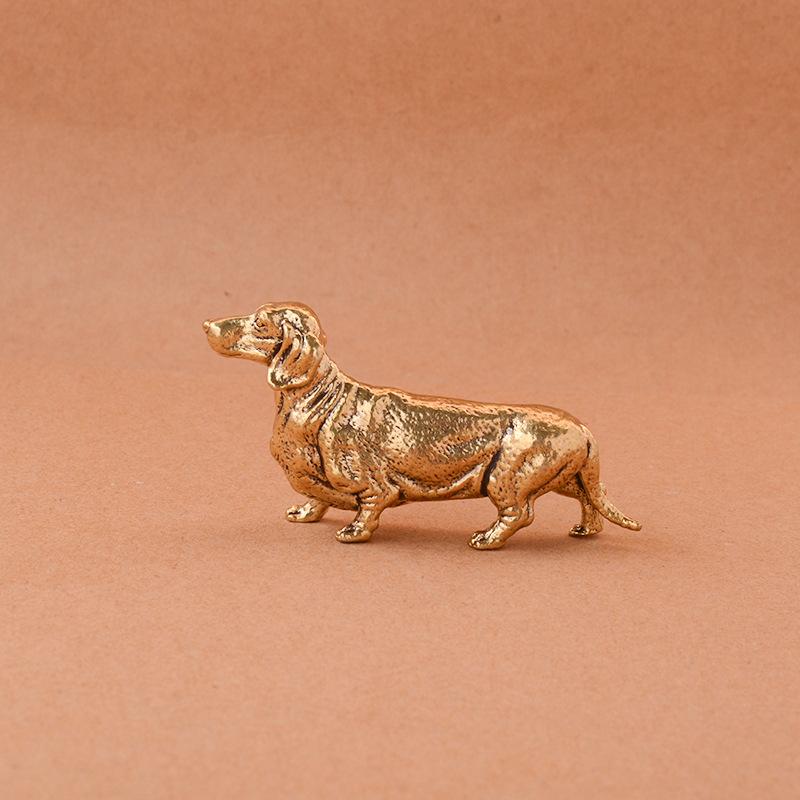 Brass Sausage Dog Ornament Home Office Desktop Small Ornaments Tea Pet Zodiac Dog Brass Crafts