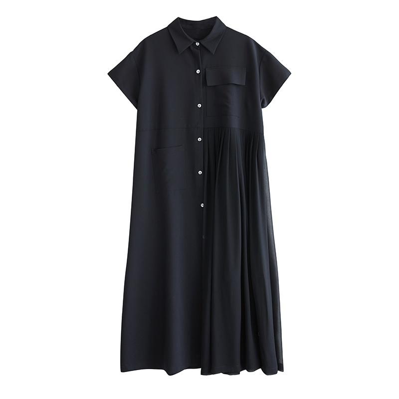 Short Sleeve Plus Size Black Vintage New In Dresses for Women Casual Loose Long Summer Shirt Dress