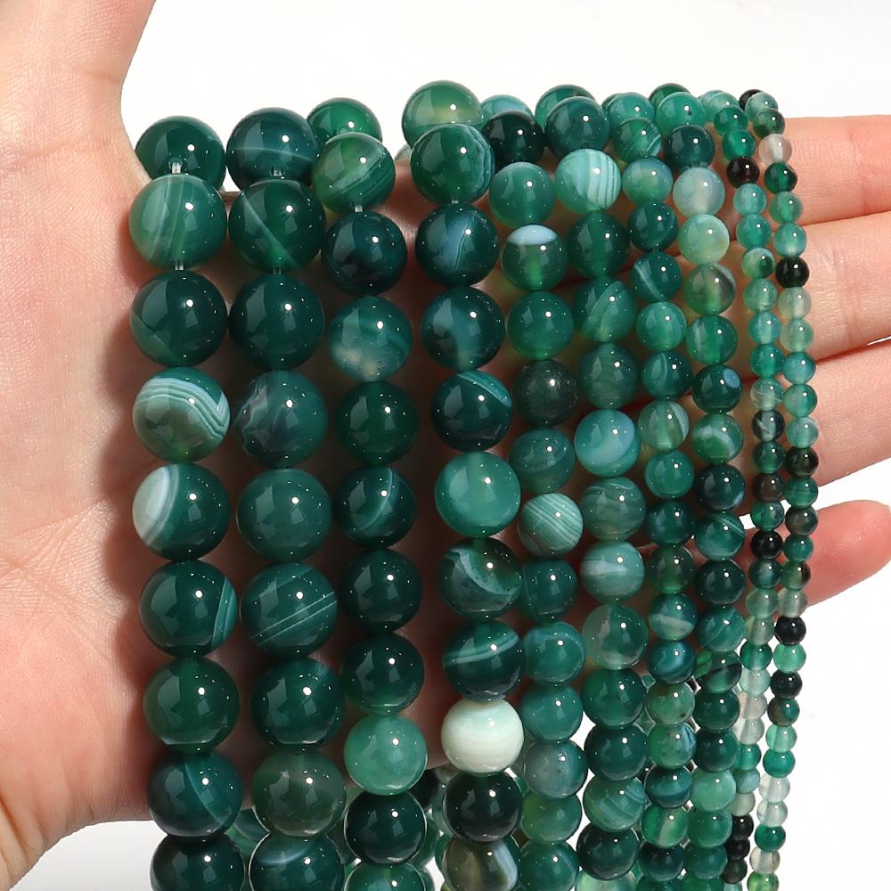 1 Strand 4/6/8/10/12mm Natural Stone Green Stripe Agate Beads Round Loose Bead For Jewelry Making DIY Bracelet Necklace Supplies