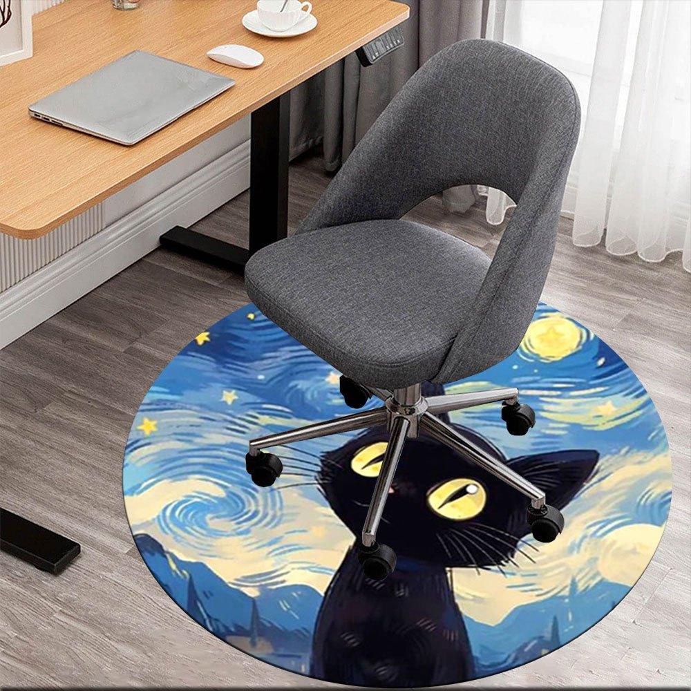 

Starry Night Black Cat Art PrintRound Non-Slip chair mat chair carpet for office Rugs for Office Decor Gift For Valentine s Day Mother s Day Halloween 80cm by 80cm