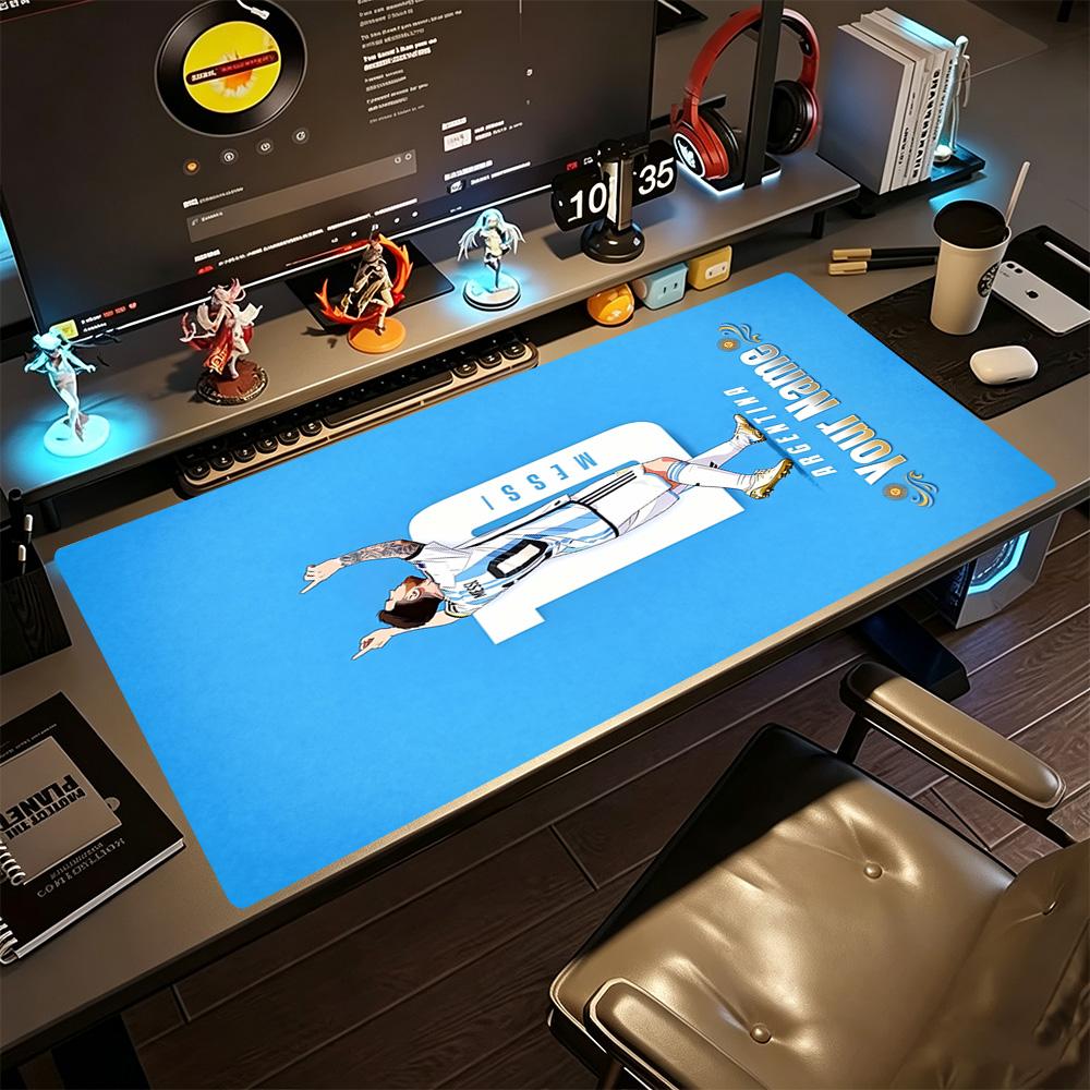 Football Messi Customizable Name Mouse Pad Gaming Laptop Mouse Pad Ultra-Long Desk Mat Non-Slip Rubber Bottom Computer Decor Item Office Use